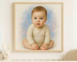 Newborn Baby Watercolour Portrait - Custom Illustration From Photo - Personalised Nursery Art & Keepsake - thumbnail 1