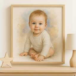 Newborn Baby Watercolour Portrait - Custom Illustration From Photo - Personalised Nursery Art & Keepsake - thumbnail 2