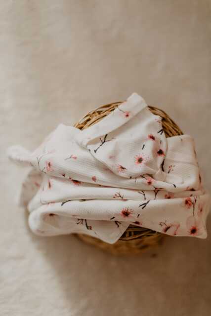 Pink Blossom Blanket, Hat & Blanket, Baby Flower Jersey Cherry Organic Blanket Hat, Gift Banket, Newborn - image 1