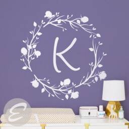 Name Nursery Wall Decal Custom Monogram Decals Personalized Vinyl Nursery Initial Sticker Rose Branch -Ai001 - thumbnail 3
