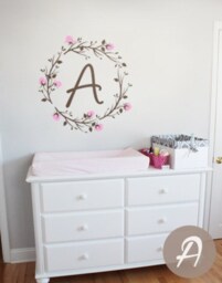 Name Nursery Wall Decal Custom Monogram Decals Personalized Vinyl Nursery Initial Sticker Rose Branch -Ai001 - thumbnail 2