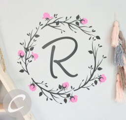 Name Nursery Wall Decal Custom Monogram Decals Personalized Vinyl Nursery Initial Sticker Rose Branch -Ai001 - thumbnail 1