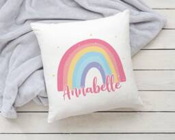 Personalised Rainbow Cushion - Name Gift New Baby Girl Cymraeg - thumbnail 1