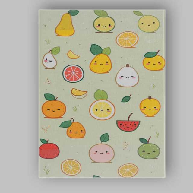 Cute Kawaii Mixed Fruit Characters Repeat Pattern Canvas Wall Art Print Decor Picture Ready To Hang - image 1