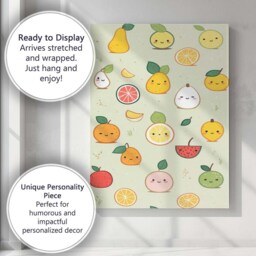 Cute Kawaii Mixed Fruit Characters Repeat Pattern Canvas Wall Art Print Decor Picture Ready To Hang - thumbnail 3