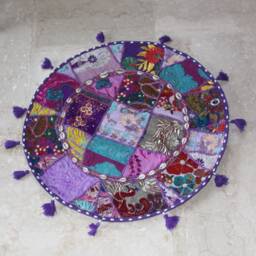 Plum & Round Patchwork Cushion Cover, Old Embroidery - thumbnail 1
