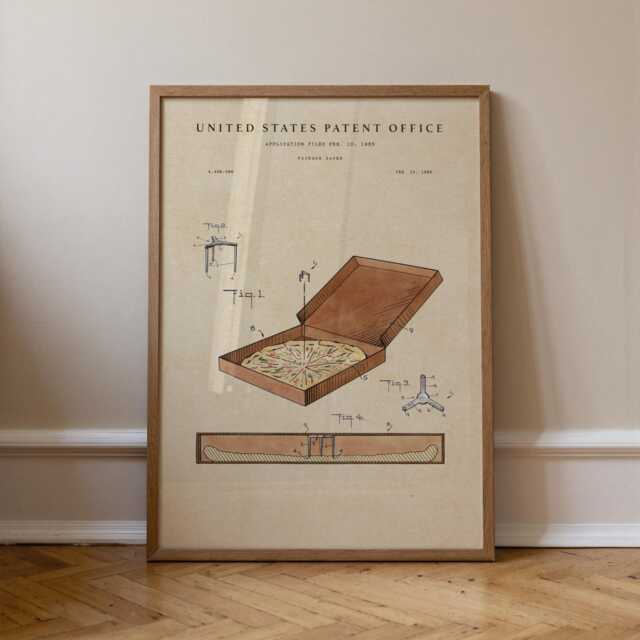 Pizza Box Patent Print Hand-Painted Watercolor Cook Chef Art Print - image 1