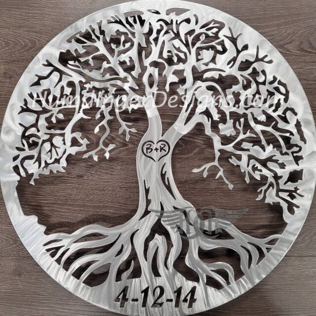 10Th Anniversary Tree - 10 Year Wedding Celebration Aluminum Of Life Metal Wall Art Custom Carve Your Initials - image 1