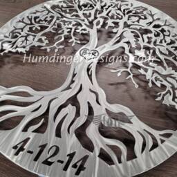 10Th Anniversary Tree - 10 Year Wedding Celebration Aluminum Of Life Metal Wall Art Custom Carve Your Initials - thumbnail 3