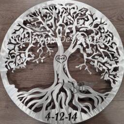 10Th Anniversary Tree - 10 Year Wedding Celebration Aluminum Of Life Metal Wall Art Custom Carve Your Initials - thumbnail 1