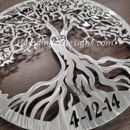 10Th Anniversary Tree - 10 Year Wedding Celebration Aluminum Of Life Metal Wall Art Custom Carve Your Initials - thumbnail 2