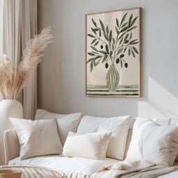Olive Branch in Vase Art Print - Green Botanical Kitchen Wall Mediterranean Japandi Home Decor - thumbnail 2