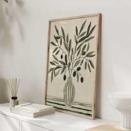 Olive Branch in Vase Art Print - Green Botanical Kitchen Wall Mediterranean Japandi Home Decor - thumbnail 3