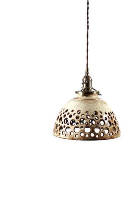 style#038 Hand Carved Pendant Lamp, Lighting, Kitchen Lighting, Home Pendant Light, Ceramic Lamp, Pottery Light - image 1