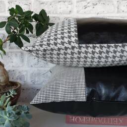 Black Faux Leather Pillow Cover Goose Foot Cotton Weaving - thumbnail 2