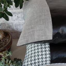 Black Faux Leather Pillow Cover Goose Foot Cotton Weaving - thumbnail 3