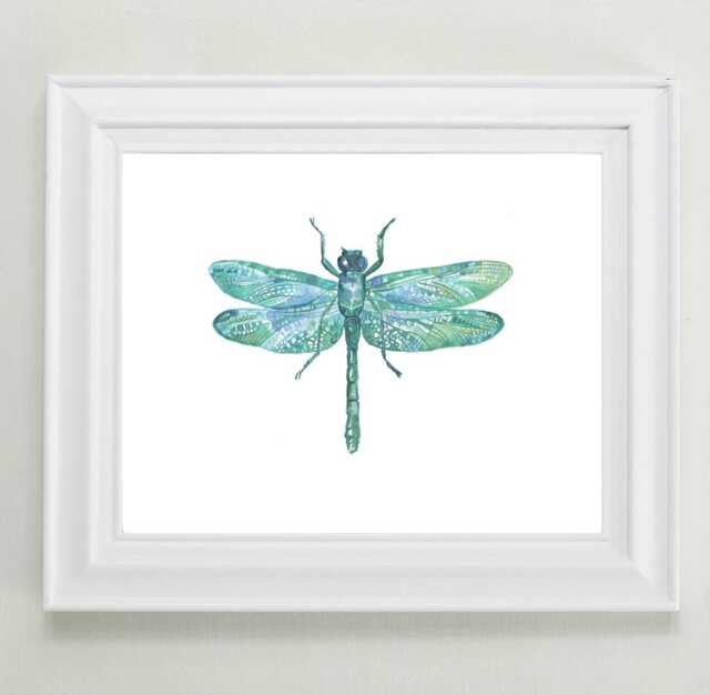 Watercolor Dragonfly Art Print Turquoise Blue Insect Home Decor - image 1