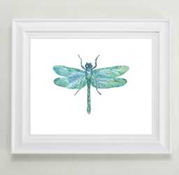 Watercolor Dragonfly Art Print Turquoise Blue Insect Home Decor - thumbnail 1
