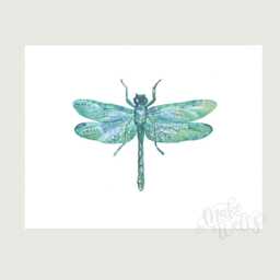 Watercolor Dragonfly Art Print Turquoise Blue Insect Home Decor - thumbnail 2