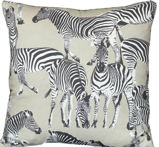 Zebra Cushion Cover Savanna Kenya Safari Cotton Printed Fabric Backed Velvet Grey Color - image 1