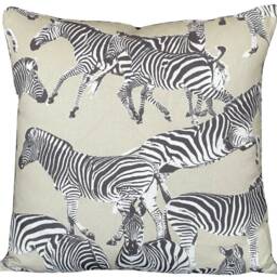 Zebra Cushion Cover Savanna Kenya Safari Cotton Printed Fabric Backed Velvet Grey Color - thumbnail 2