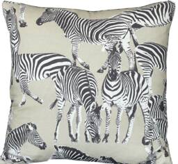 Zebra Cushion Cover Savanna Kenya Safari Cotton Printed Fabric Backed Velvet Grey Color - thumbnail 1