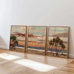 Sunset Tree Landscape Wall Art Posters Set Of 3 - Abstract Horizon Nature Prints - thumbnail 3