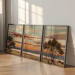 Sunset Tree Landscape Wall Art Posters Set Of 3 - Abstract Horizon Nature Prints - thumbnail 2