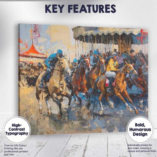 Impressionist Equestrian Carousel Horse Riders Fairground Canvas Wall Art Print Decor Picture Ready To Hang - image 1