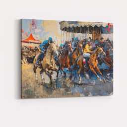 Impressionist Equestrian Carousel Horse Riders Fairground Canvas Wall Art Print Decor Picture Ready To Hang - thumbnail 4