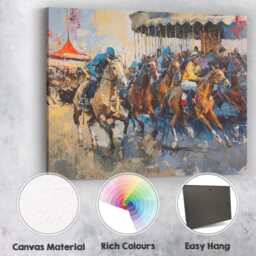 Impressionist Equestrian Carousel Horse Riders Fairground Canvas Wall Art Print Decor Picture Ready To Hang - thumbnail 2