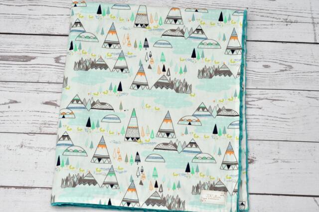 Personalized Minky Baby Blanket - Teal Teepee Tribal Nursery - image 1