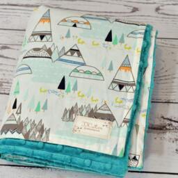 Personalized Minky Baby Blanket - Teal Teepee Tribal Nursery - thumbnail 2