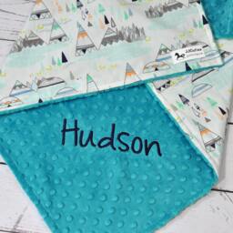 Personalized Minky Baby Blanket - Teal Teepee Tribal Nursery - thumbnail 3
