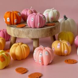 Hand-Painted Pumpkin Soy Wax Candle - Spooky Ghost Decor - thumbnail 3