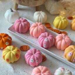 Hand-Painted Pumpkin Soy Wax Candle - Spooky Ghost Decor - thumbnail 2