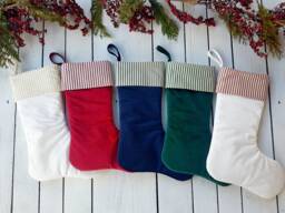 Velvet Christmas Stockings With Ticking Cuff, Velvet Stockings, Personalized