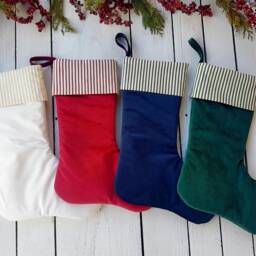 Velvet Christmas Stockings With Ticking Cuff, Velvet Stockings, Personalized - thumbnail 2