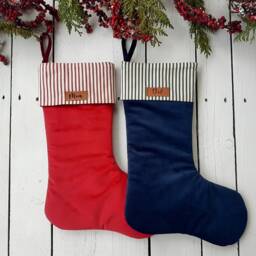 Velvet Christmas Stockings With Ticking Cuff, Velvet Stockings, Personalized - thumbnail 3