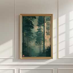 Japanese Cedar Forest Poster, Shrine Landscape Print, Nature Wall Art - thumbnail 2