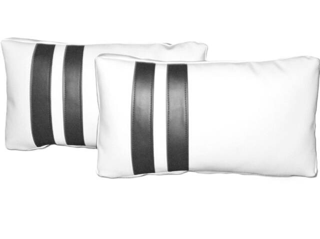 "2 White & Black Faux Leather Cushion Pillows 21"" X 12" - image 1