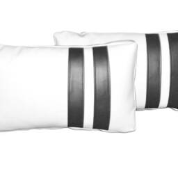 "2 White & Black Faux Leather Cushion Pillows 21"" X 12" - thumbnail 2
