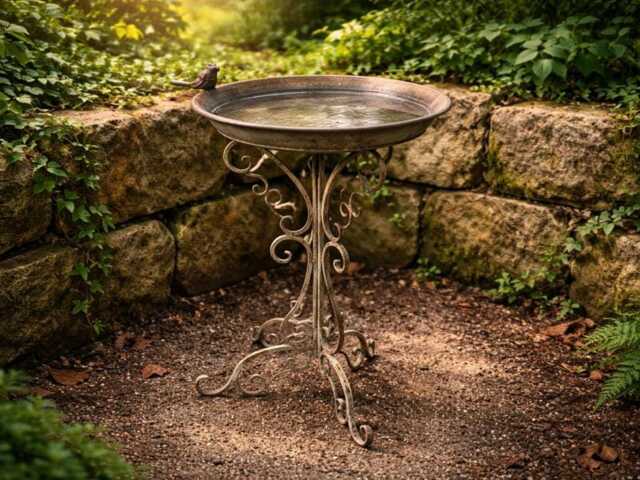 Large Vintage Standing Birdbath, Nostalgic Bird Bath, 69 cm High, Rustproof Cast Aluminum Water Bowl - image 1