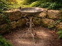 Large Vintage Standing Birdbath, Nostalgic Bird Bath, 69 cm High, Rustproof Cast Aluminum Water Bowl - thumbnail 1