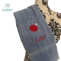 Table Tennis Towel - Personalised Face Cloth/Hand Bath = Embroidered Ping Pong - thumbnail 2