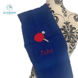 Table Tennis Towel - Personalised Face Cloth/Hand Bath = Embroidered Ping Pong