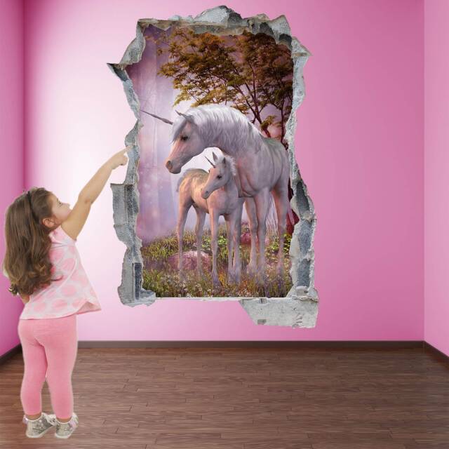 Unicorn Wall Decal Sticker, Enchanted Forest Mural, Kids Bedroom Decor - image 1