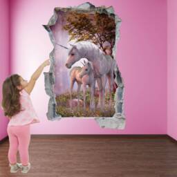Unicorn Wall Decal Sticker, Enchanted Forest Mural, Kids Bedroom Decor - thumbnail 1