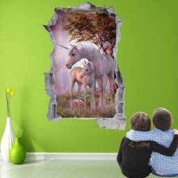 Unicorn Wall Decal Sticker, Enchanted Forest Mural, Kids Bedroom Decor - thumbnail 2
