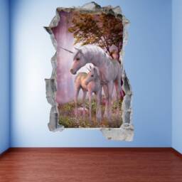 Unicorn Wall Decal Sticker, Enchanted Forest Mural, Kids Bedroom Decor - thumbnail 3